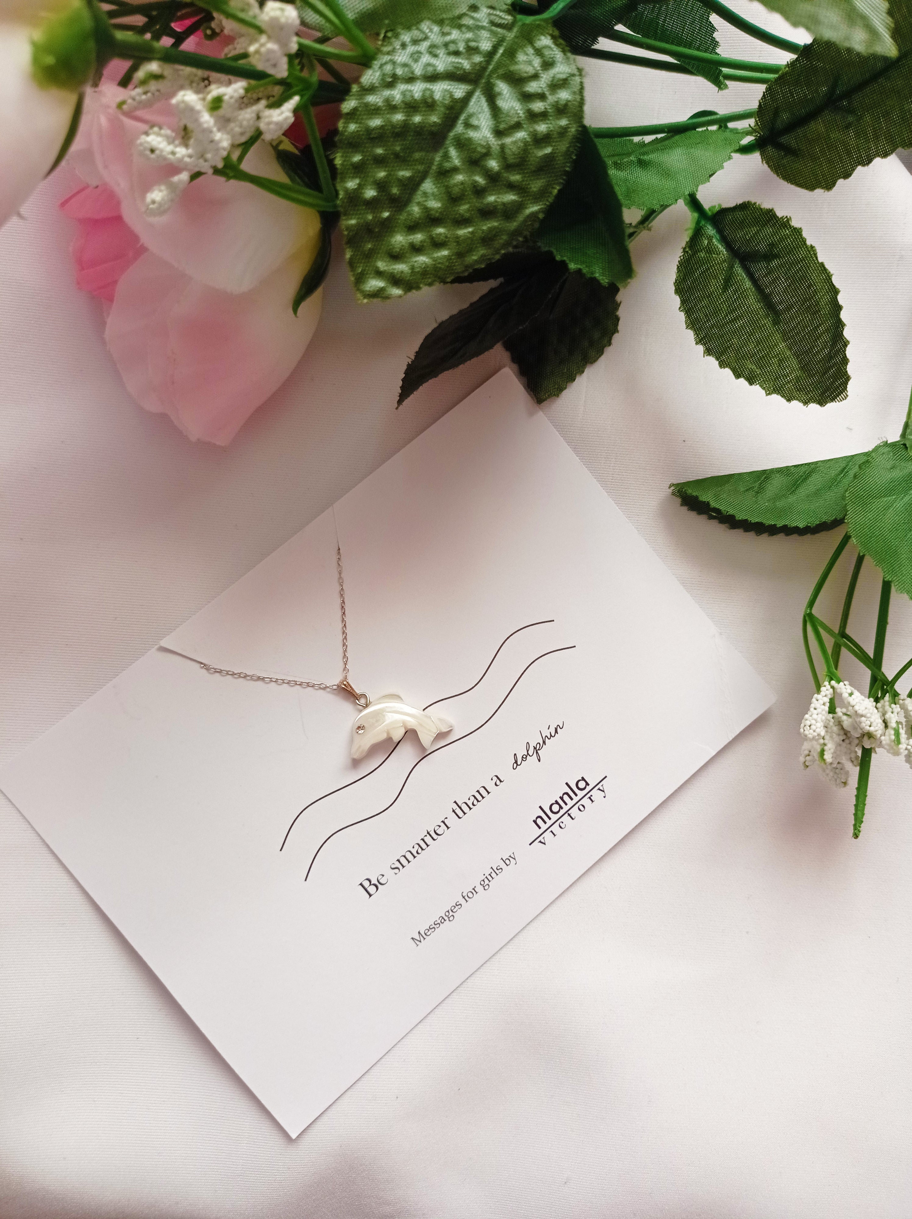 Dolphin necklace on 18 inch Sterling Silver Chain, Be Smarter Than A Dolphin Message, Personalised Gift, Affirmation Necklace, Affirmation Gift, Unique Gift Idea | by nlanlaVictory