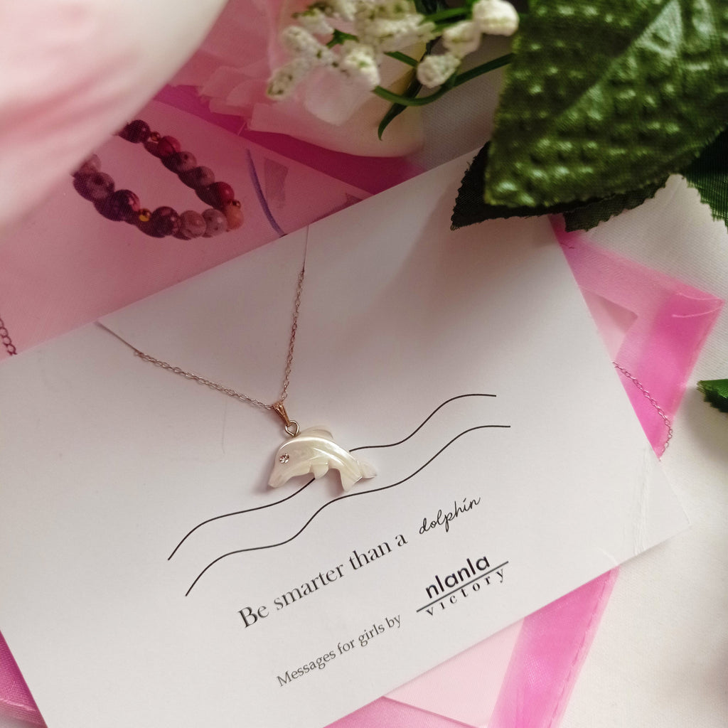 Dolphin necklace on 18 inch Sterling Silver Chain, Be Smarter Than A Dolphin Message, Personalised Gift, Affirmation Necklace, Affirmation Gift, Unique Gift Idea | by nlanlaVictory