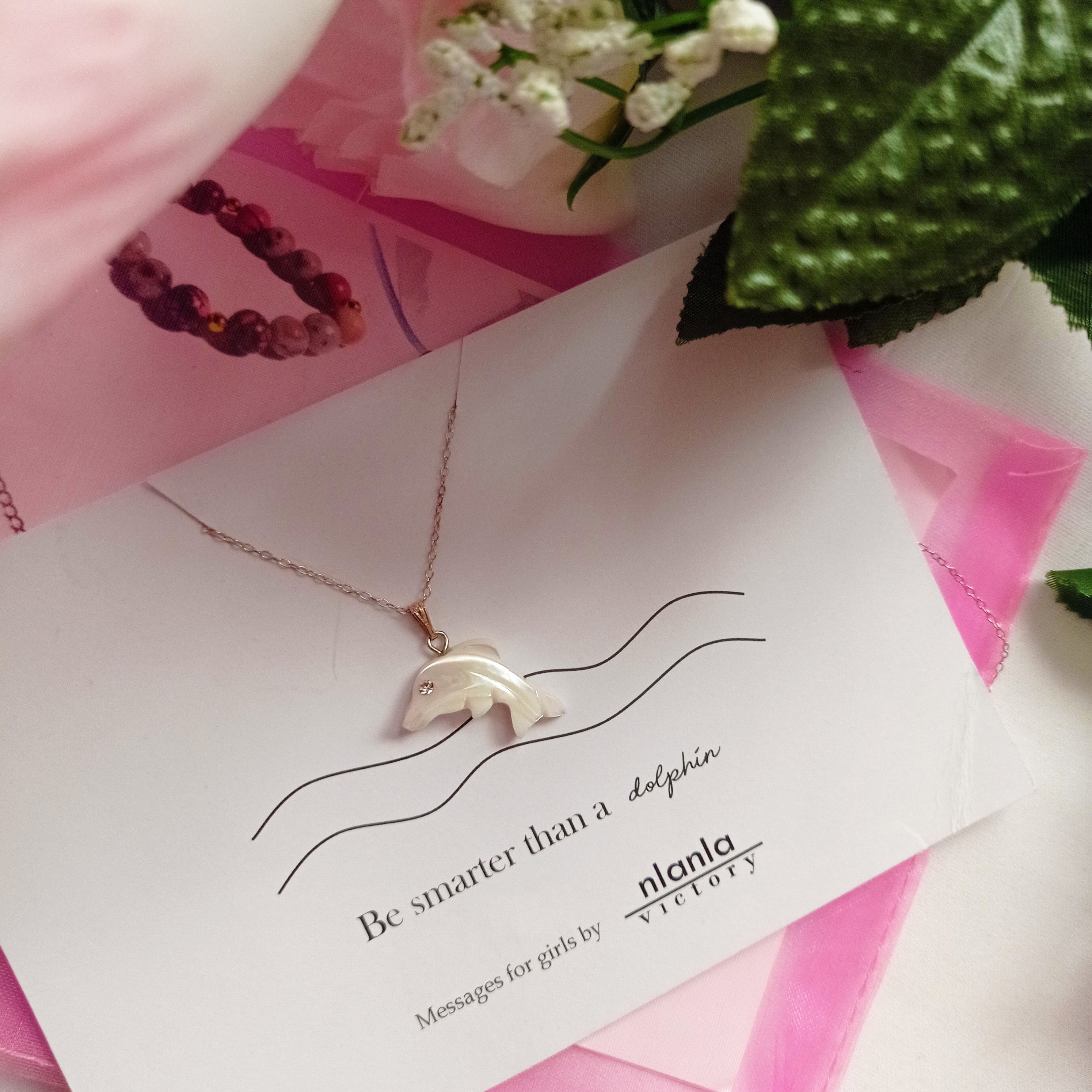 Dolphin necklace on 18 inch Sterling Silver Chain, Be Smarter Than A Dolphin Message, Personalised Gift, Affirmation Necklace, Affirmation Gift, Unique Gift Idea | by nlanlaVictory